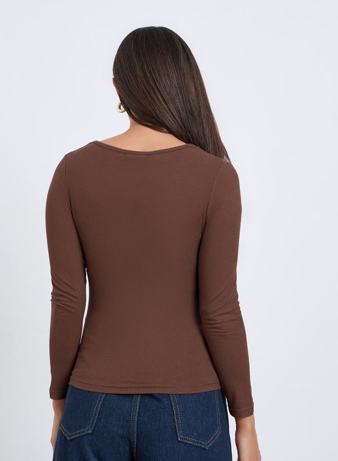 Styli Women Brown Asymmetric Long Sleeve Top - Image 5